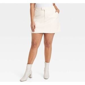 A New Day Womens Plus 2X Cream Faux Leather Lined Soft Mini Skirt NEW